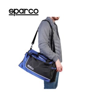 Sparco S6 Blue Travel Bag Picture18: Sparco S6 is a medium-size gym or travel bag with an adjustable and removable shoulder strap with a padded insert, two handles and more. The compact lightweight design has enough room to store your essentials featuring two handles, removable and adjustable shoulder strap with Sparco printed logo.