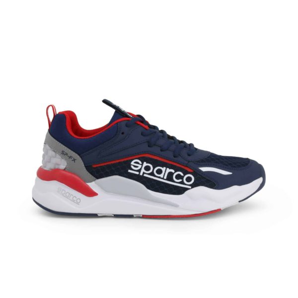 Sparco SP-FX Navy/Red Shoes Sneakers Picture1: Designed for ultimate street durability and performance, Sparco SP-FX Navy/Red Shoes is ideal for everyday driving, casual outing and training. From the experience of 4 wheels to the world of StreetStyle, these sneakers combine technology and urban design to give you maximum comfort. With a breathable upper, ultraflex+ sole and stabiliser band, your feet will always be in pole position.
