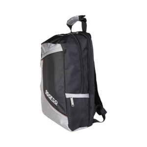 Sparco F12 Grey Backpack Bag Picture10: Sparco F12 is a medium-size backpack or travel bag with an adjustable shoulder straps, one padded compartment a top handle and more. The backpack has zipped closure with buckles and zipped side pockets. Sparco logo is printed at the front.