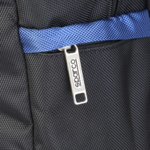 Sparco F12 Blue Backpack Bag Picture14: Sparco F12 is a medium-size backpack or travel bag with an adjustable shoulder straps, one padded compartment a top handle and more. The backpack has zipped closure with buckles and zipped side pockets. Sparco logo is printed at the front.